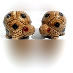 Ceramic Turtle Salt and Peppers with Red and Black Accents